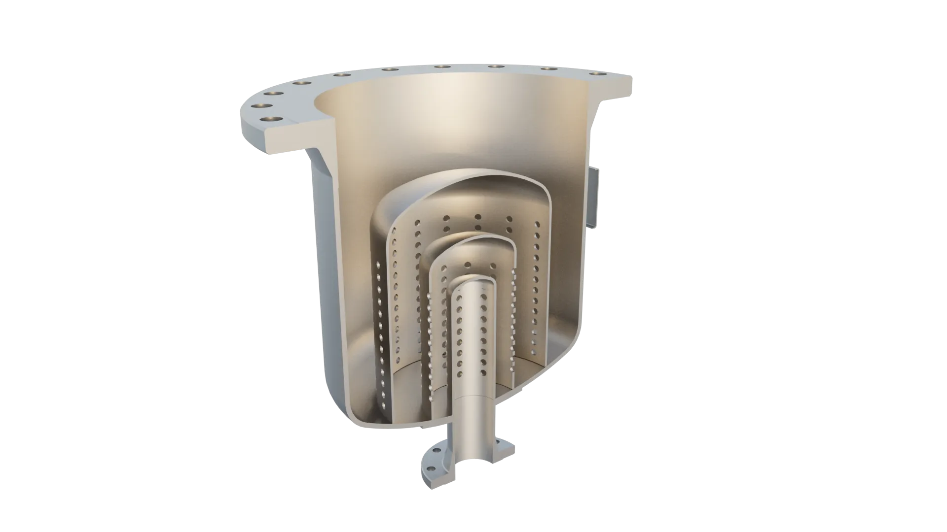 Interior cutaway of an Axces diffuser showing the perforated multi-stage letdown elements