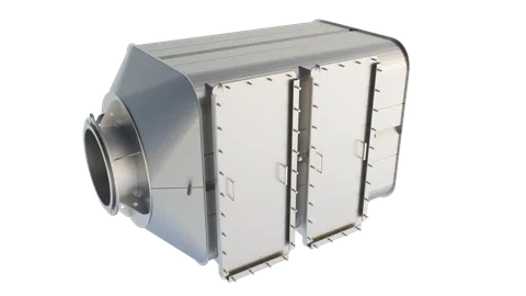 Exterior view of an Axces SCR NOx reduction system, closed reactor casing