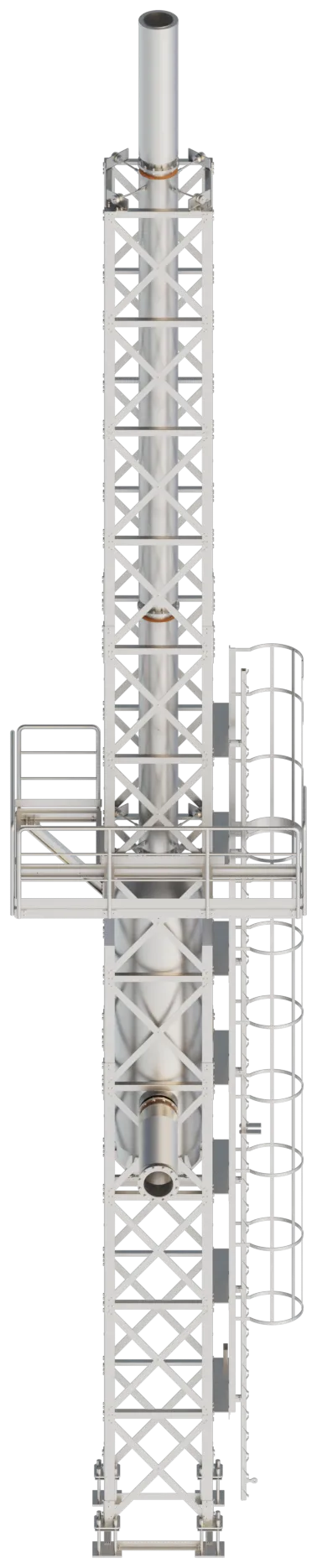 Render of an Axces fabricated industrial steel support structure with access platforms and a stair tower
