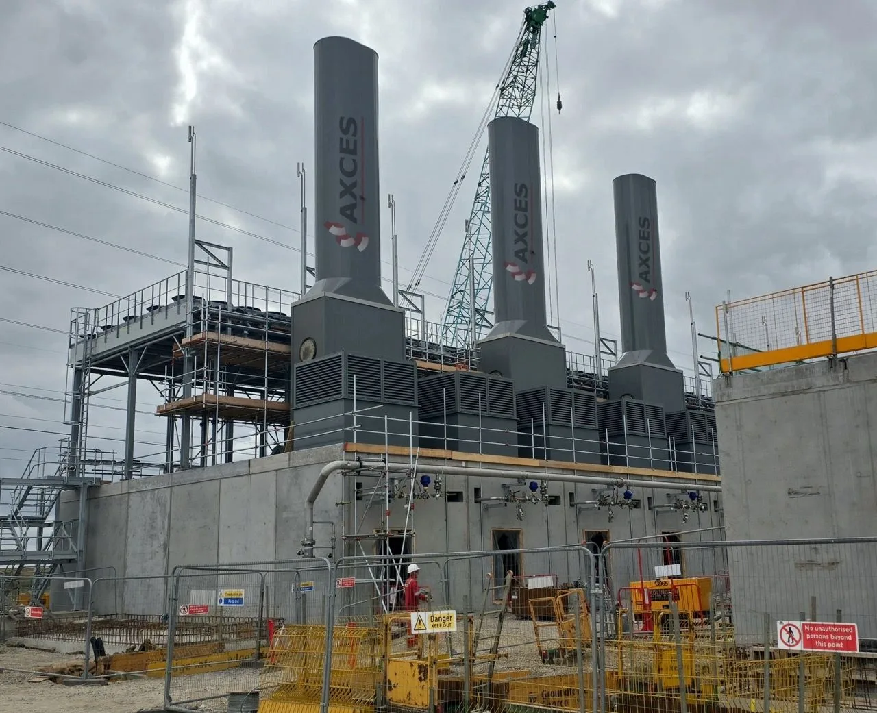 Three installed exhaust systems in a row at a 450 MW UK gas-engine power plant
